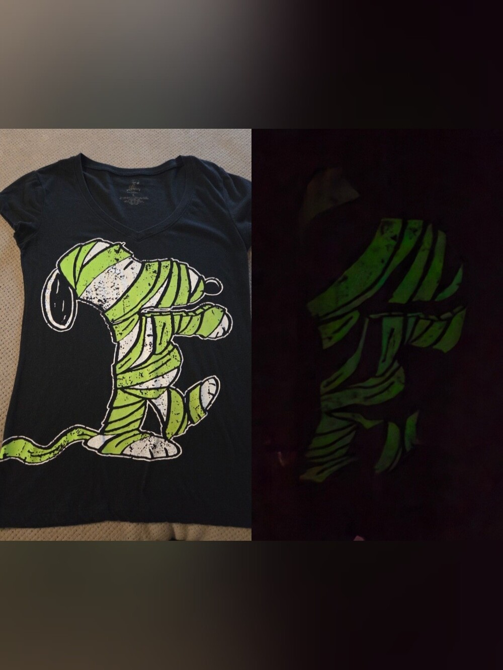 Halloween Peanuts Snoopy Mummy Glow In The Dark  Women's Large T-shirt Junior